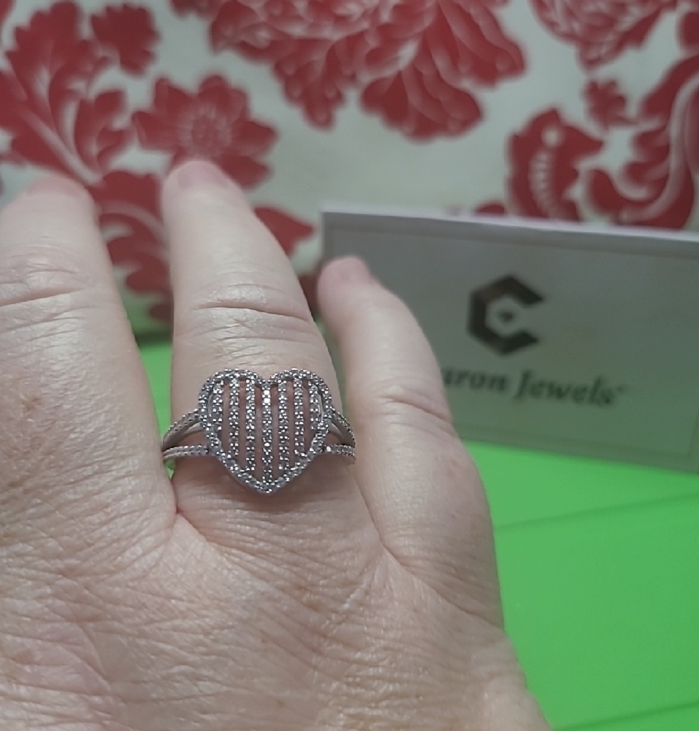 White Gold Heart Pave Ring - Women's Silver Heart Statement Ring